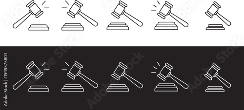 Set of judge gavel icons in thin line style for law justice legal auction and court house services vector design