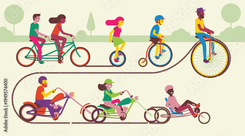 Children Riding Bicycles and Tricycles Outdoors.