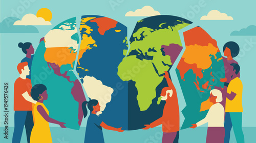 Diverse Group of People Connecting Around Globe.