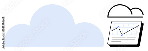 Large cloud icon next to a line graph panel with data points. Ideal for technology, data analysis, cloud storage, business growth, digital trends, statistics, simple flat metaphor