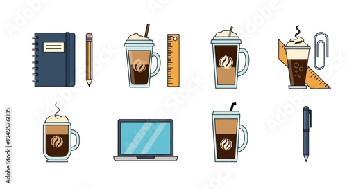 Office supplies and beverages illustration