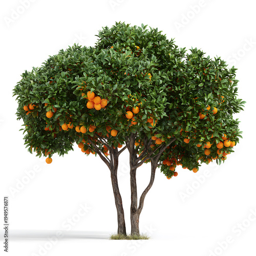 Orange fruit tree with green leaves isolated on white background vector illustration