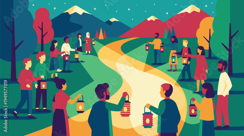 People Enjoying Outdoor Festival in Scenic Park.