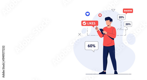 Man Using Smartphone for Social Media Likes and Engagement