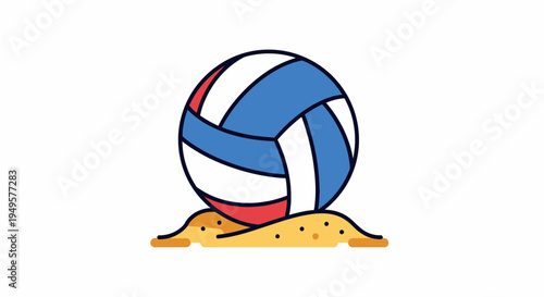Beach volleyball with sand and ball.