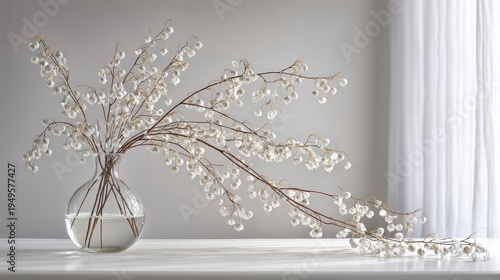 White Berry Branches in Glass Vase Arrangement