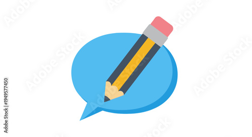 Pencil with pink eraser on speech bubble.