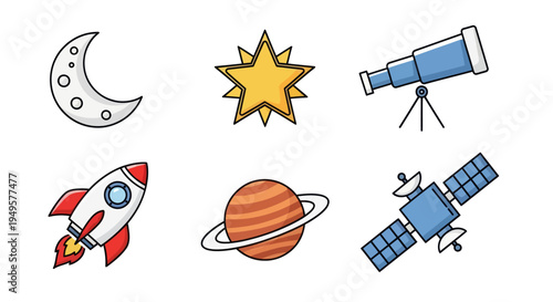 Space exploration cartoon icons set
