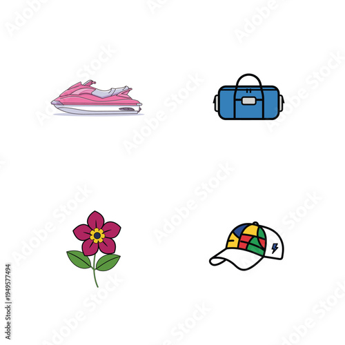 Colorful Flat Design Icons of Travel and Daily Life Objects