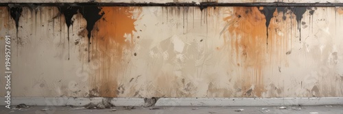 Deteriorated wall with peeling paint and black mold stains,  peeling paint,  mildew,  dampness