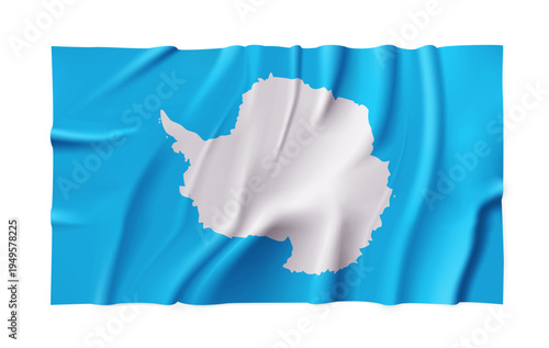 Realistic Antarctica country flag isolated on a transparent background. Silk atlas detailed fabric flag. Vector PNG