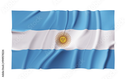 Realistic Argentina country flag isolated on a transparent background. Silk atlas detailed fabric flag. Vector PNG