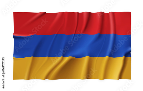 Realistic Armenia country flag isolated on a transparent background. Silk atlas detailed fabric flag. Vector PNG