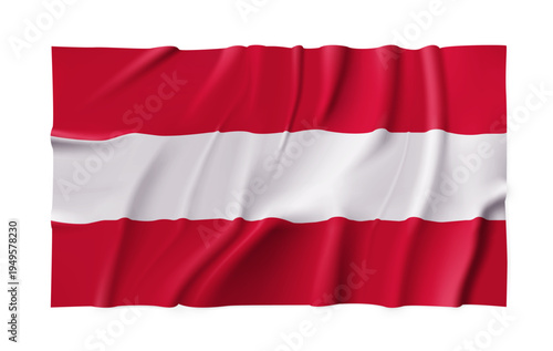 Realistic Austria country flag isolated on a transparent background. Silk atlas detailed fabric flag. Vector PNG