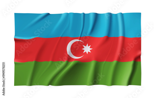 Realistic Azerbaijan country flag isolated on a transparent background. Silk atlas detailed fabric flag. Vector PNG