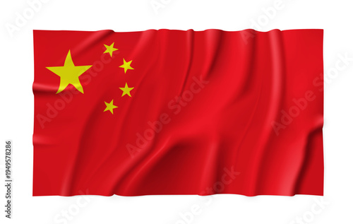 Realistic China country flag isolated on a transparent background. Silk atlas detailed fabric flag. Vector PNG