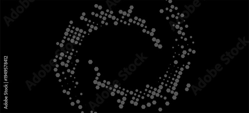 Abstract Hexagon Particle Circle on Black Background