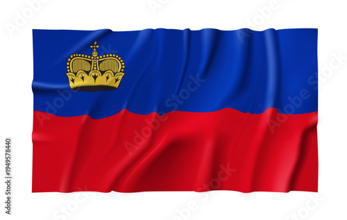 Realistic Liechtenstein country flag isolated on a transparent background. Silk atlas detailed fabric flag. Vector PNG
