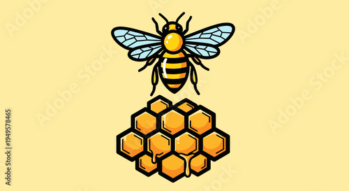 Bee on top of honeycomb structure.