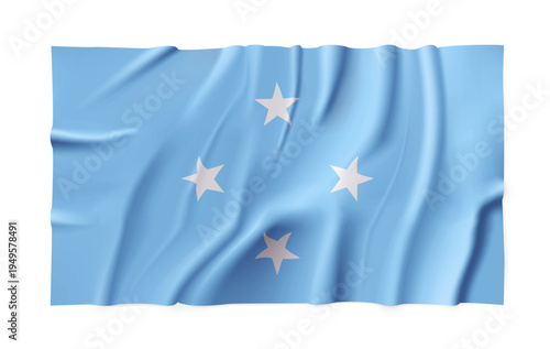 Realistic Micronesia country flag isolated on a transparent background. Silk atlas detailed fabric flag. Vector PNG