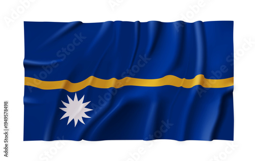Realistic Nauru country flag isolated on a transparent background. Silk atlas detailed fabric flag. Vector PNG