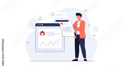 Man analyzing financial report on screen, business analytics concept