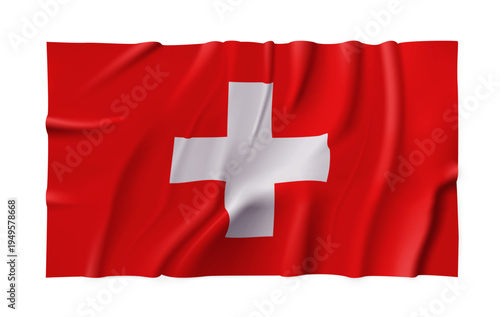 Realistic Switzerland country flag isolated on a transparent background. Silk atlas detailed fabric flag. Vector PNG