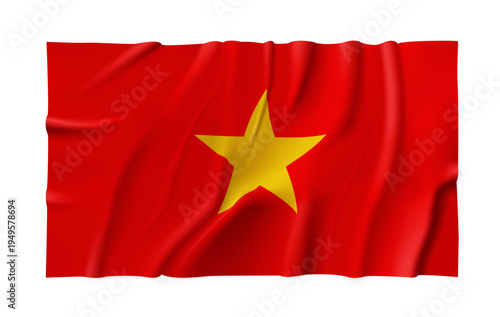 Realistic Vietnam country flag isolated on a transparent background. Silk atlas detailed fabric flag. Vector PNG