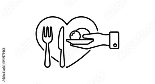 Heart shaped design with cutlery and food representing healthy eating