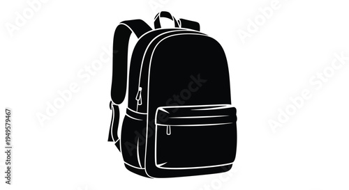 Black and white illustration of a modern school or travel backpack