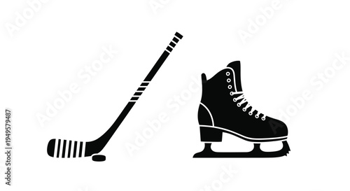 Black and white icons depicting a hockey stick and ice skate