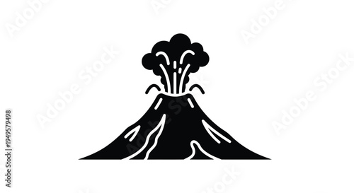 A simple black and white illustration of an erupting volcano