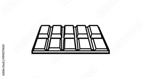 Black and white illustration of a broken chocolate bar with rectangular pieces