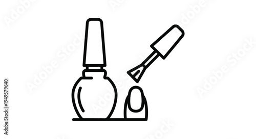 Simple line drawing of nail polish bottle brush and painted nail
