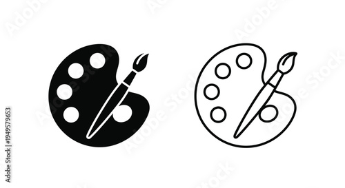 Two paint palettes with brushes a filled and outline version