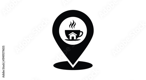 Coffee shop location icon a house inside a cup on a map pin