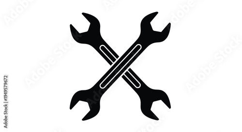 Two black wrenches crossed a simple tool icon against white