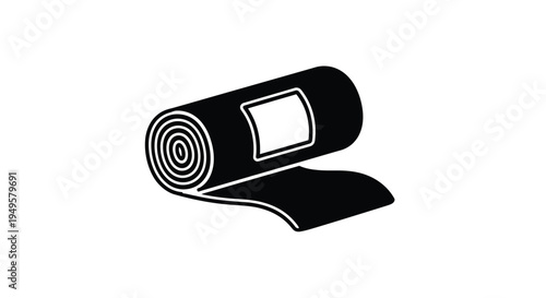 A black and white illustration of a rolled up yoga mat