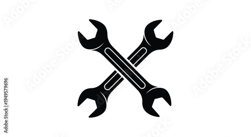 Two crossed wrenches depicted in a simple black and white illustration