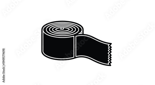 A monochrome illustration of a roll of black tape partially unrolled