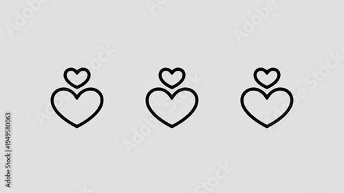 A minimalist illustration features three nested heart shapes in a row outlined in black against a light gray background high quality professional detailed modern elegant stylish