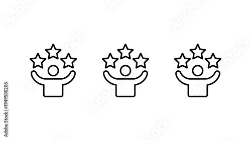 A simple line art illustration depicts three figures with outstretched arms celebrating each surrounded by a cluster of five stars high quality professional detailed modern elegant