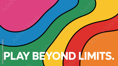 A vibrant abstract background features swirling colorful bands with the text play beyond limits in white lettering high quality professional detailed modern elegant stylish clean crisp