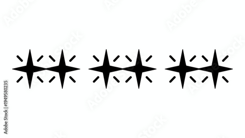 A simple black and white illustration depicts a row of four starburst shapes each with pointed rays emanating from a central point high quality professional detailed