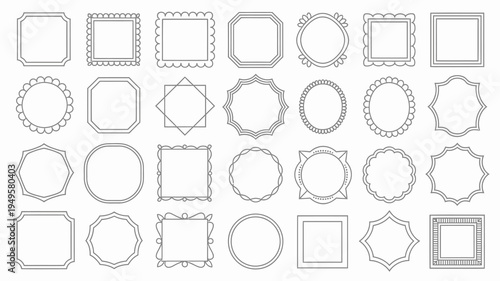 A collection of various black and white frame designs are displayed including circles squares and octagonal shapes with decorative borders high quality professional detailed modern elegant