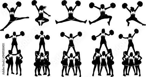 Cheerleader silhouette, Cheerleader Cut Files, Cheer, Cheer Girls Silhouette Bundle, Cheerleader silhouettes, Cheerleader girl vector
