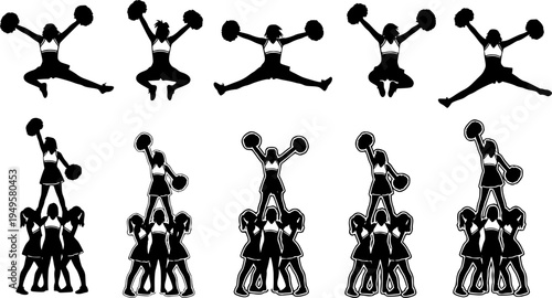 Cheerleader silhouette, Cheerleader Cut Files, Cheer, Cheer Girls Silhouette Bundle, Cheerleader silhouettes, Cheerleader girl vector
