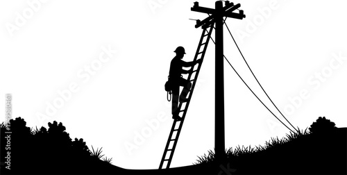 Lineman silhouette, Lineman svg, Line worker svg, Electrician svg, Electrical lineman svg, Lineman climbing silhouette, Power lineman svg, Line worker silhouette, Lineman vector illustration set