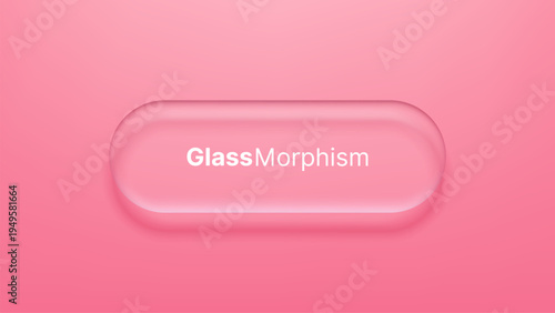 Liquid glass morphism vector button with pink background. Translucent frosted effect element for user interface design. Modern digital graphic asset for creative web application layout.