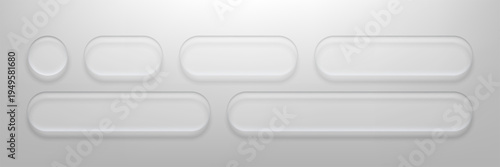 Set of liquid glass morphism elements. Abstract buttons with transparent frosted effect. Modern ui design buttons for digital interface for website menu and application navigation asset.